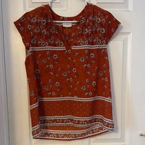 Liz Claiborne Orange Boxy Blouse with V-Neck